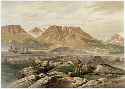 Esquimales y asentamiento - en “Las costas del mar polar, una narración de expedición ártica”, por el Dr. Edward Moos, Marcus Nard & Co, Londres de Unknown artist