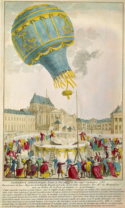 Experimento de los hermanos Montgolfier el 19/09/1783 en Versalles, París de Unknown artist