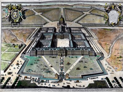 Vista exterior del hotel des Invalides en París en el siglo XVIII. Grabado del siglo XVIII de Unknown artist