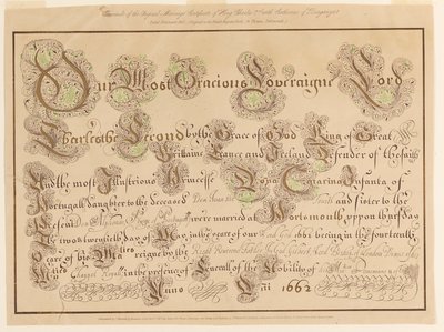 Facsímil del certificado de matrimonio original de Carlos II y Catalina de Portugal de Unknown artist