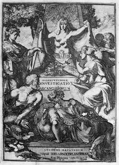 Falso título de la obra “Investigatio Arcanorum” del comerciante y erudito holandés Antoine van Leeuwenhoek (1632-1723) 1722 de Unknown artist