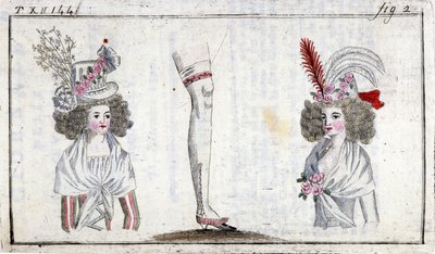 Moda del siglo XVIII: peinado y liga de mujeres alrededor de 1788 de Unknown artist