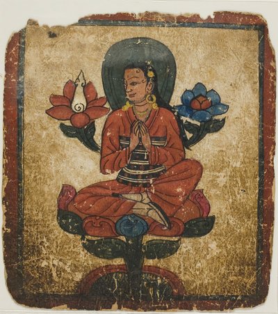 Figura sentada sobre un loto, de un juego de cartas de iniciación (Tsakali) de Unknown artist