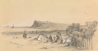 Figuras en una playa con el castillo de Walmer a lo lejos de Unknown artist