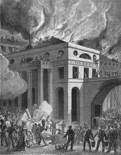 Incendio del teatro del Odeón en París en 1820 de Unknown artist