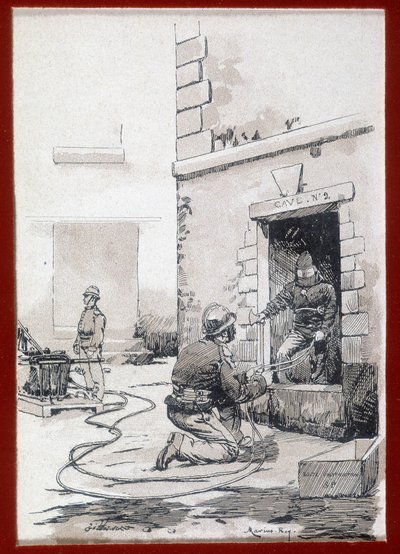 Bomberos: aparato de incendios de sótanos. grabado s.d. siglo XIX de Unknown artist