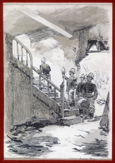 Bomberos: reconocimiento de incendios - grabado, n.d. de Unknown artist