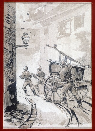 Bomberos: la salida del puesto - grabado, n.d. de Unknown artist