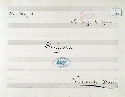 Primera página de la partitura para el violonchelo en Le nozze di Figaro, ópera de Mozart (siglo XIX) de Unknown artist
