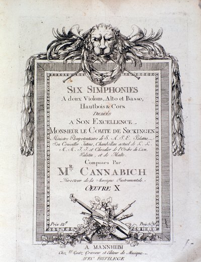 Primera página de la partitura de la sinfonía n. 3 por Christian Cannabich de Unknown artist