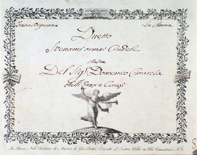 Primera página de la partitura de Svenami ormai crudele, en Gli Orazi e i Curiazi de Domenico Cimarosa, c. 1798 de Unknown artist