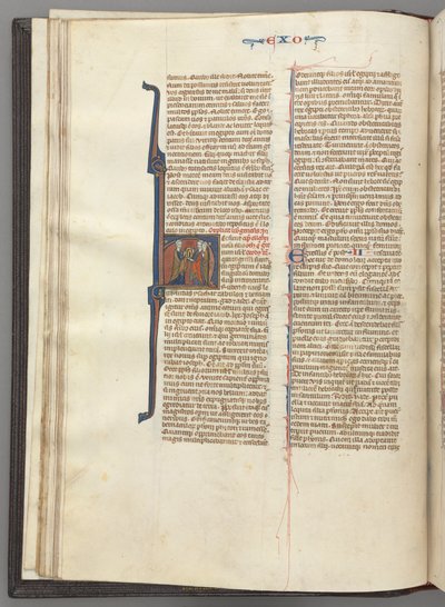 Fol. 20v, Éxodo, H inicial historiada, Moisés y dos seguidores con las tablas de la ley de Unknown artist