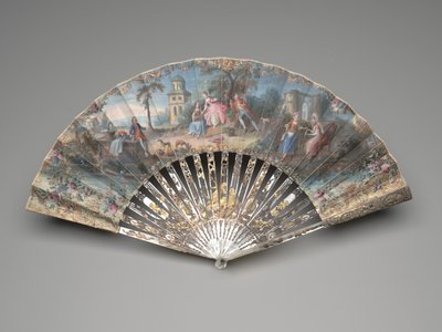 Abanico plegable con una escena pastoral de Unknown artist