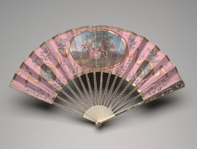 Abanico plegable con una escena pastoral en un fondo "domino", c.1770s-80s de Unknown artist