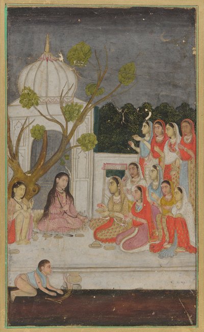 Adivinación; un grupo de mujeres en una terraza por la noche de Unknown artist