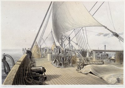 Cubierta delantera despejada para el intento final de enganche, 11 de agosto de 1858 en "El telégrafo atlántico" de W. H. Russel, c. 1860 de Unknown artist