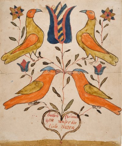 Cuatro pájaros, tulipán y corazón de Unknown artist