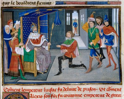 Cuarta Cruzada: representación de Alexis IV Ángel es coronado emperador junto a su padre Isaac II después de haberlo sacado de prisión en 1203 de Unknown artist