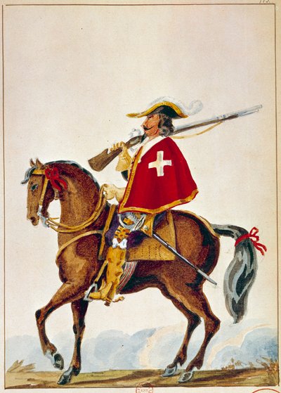Armee francesa: De Valmont, mosquetero de la guardia del Cardenal Richelieu. Grabado del siglo XVII. París, B N de Unknown artist