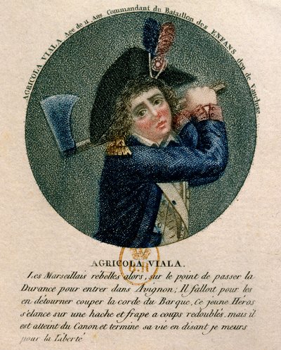 Revolución Francesa: retrato del joven Joseph Agricol Viala (1780-1793) quien participó en la insurrección de Marsella en 1793. Es un representante sosteniendo un hacha. Siglo XVIII París, B.N de Unknown artist