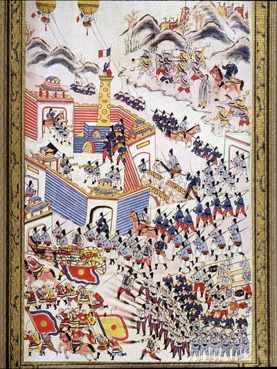 Globos cautivos franceses en la captura de Hong Hoa en Tonkín, agosto de 1884 de Unknown artist