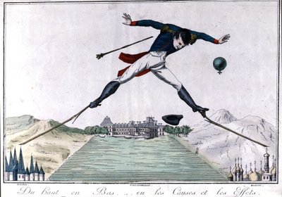 De arriba a abajo... o causas y efectos. Caricatura sobre la abdicación de Napoleón I en Fontainebleau después de la Guerra Española y la retirada rusa. 1814. Milán de Unknown artist