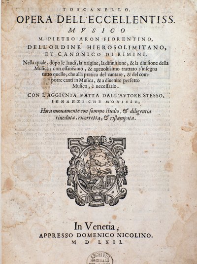 Frontispicio de Toscanello in musica de Pietro Aron de Unknown artist