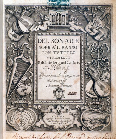 Frontispicio de del sonare sopra il basso por Agostino Agazzari de Unknown artist