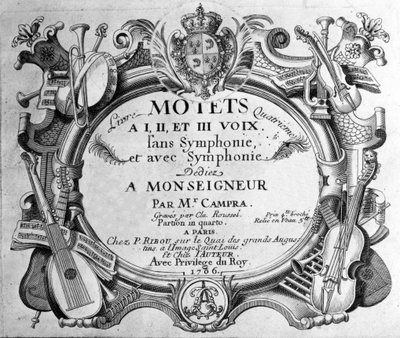Frontispicio de la partitura del cuarto libro de motetes de André Campra. 1706 de Unknown artist