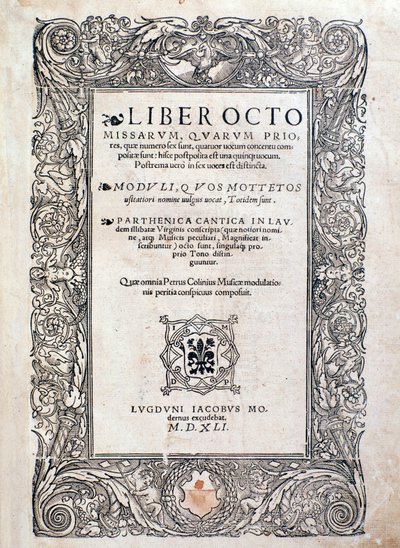 Frontispicio de Liber octo missarum (1541) de Unknown artist