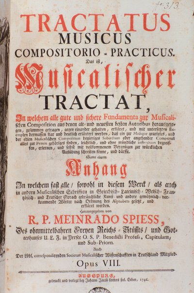 Portada de Tractatus musicus, por Meinrad Spiess de Unknown artist