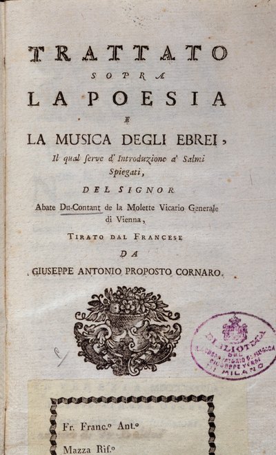 Portada del Tratado sobre la poesía y la música de los judíos de Unknown artist