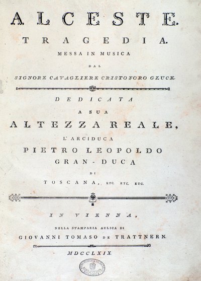 Portada de la partitura de Alceste, ópera de C. W. Gluck de Unknown artist