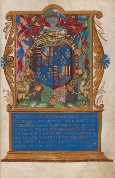 Frontispicio con el escudo de armas de Claude de Lorraine, duque de Aumale de Unknown artist