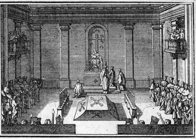 Funeral de un papa en el siglo XVIII: la ceremonia de exequias. Grabado en 