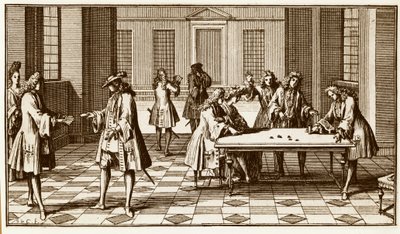 Sala de juegos en el siglo XVIII - Grabado de Sebastien Le Clerc en “Essay d