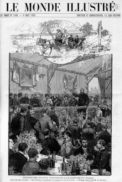 Discurso del General Charette en la reunión de los Zuavos Pontificios en la Basse Motte en Bretaña, en “Le Monde Illustré 1885” de Unknown artist
