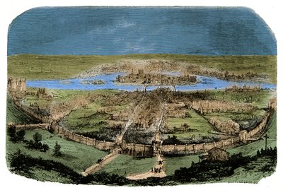 Vista general de París con el recinto bajo Felipe Augusto, grabado del siglo XIX de Unknown artist