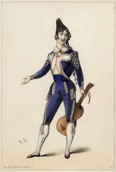 Giorgio Ronconi en el papel de Fígaro en la ópera El barbero de Sevilla de Gioacchino A. Rossini de Unknown artist