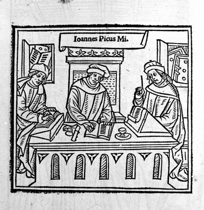 Giovanni Pico della Mirandola con sus dos discípulos - en "Epístolas áureas" de 1555 de Unknown artist