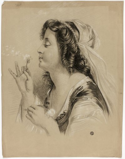 Niña soplando un diente de león (anverso); cabeza de niña de perfil (reverso) de Unknown artist