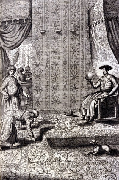 Gran Mogol (probablemente Aurangzeb (1618-1707), también conocido como Alamgir): el Salón del Trono. “De China Monumenta” de Athanasius Kircher (1601 - 1680), jesuita, orientalista y erudito alemán, Ámsterdam 1667. de Unknown artist
