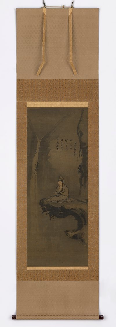 Guanyin, vestida de blanco, sentada sobre una roca saliente de Unknown artist