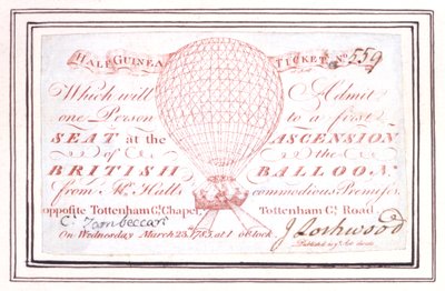 Boleto de media guinea para ascenso en globo en Tottenham Court Road, Londres, 23 de marzo de 1785 de Unknown artist