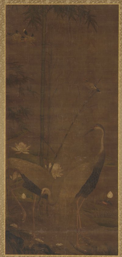 Garzas, loto y bambú de Unknown artist