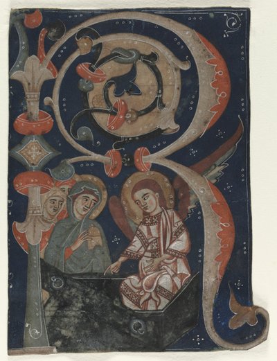 Inicial Historiada (R) Excisa de un Gradual: Las Tres Marías en el Sepulcro de Unknown artist