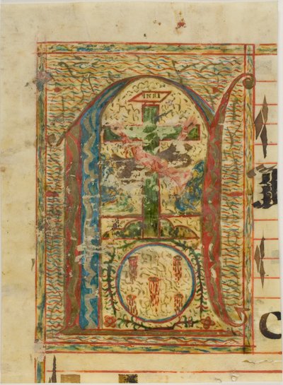 Inicial "N" historiada con crucifijo de un manuscrito de Unknown artist