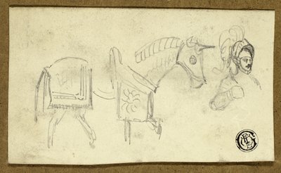 Caballo y hombre con armadura de Unknown artist