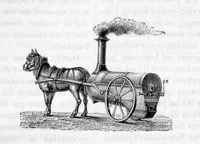 Caballo tirando de una máquina de vapor - en "Las maravillas de la industria" por Figuier de Unknown artist