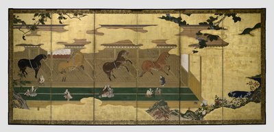 Caballos en los establos (Umaya-zu byobu) de Unknown artist